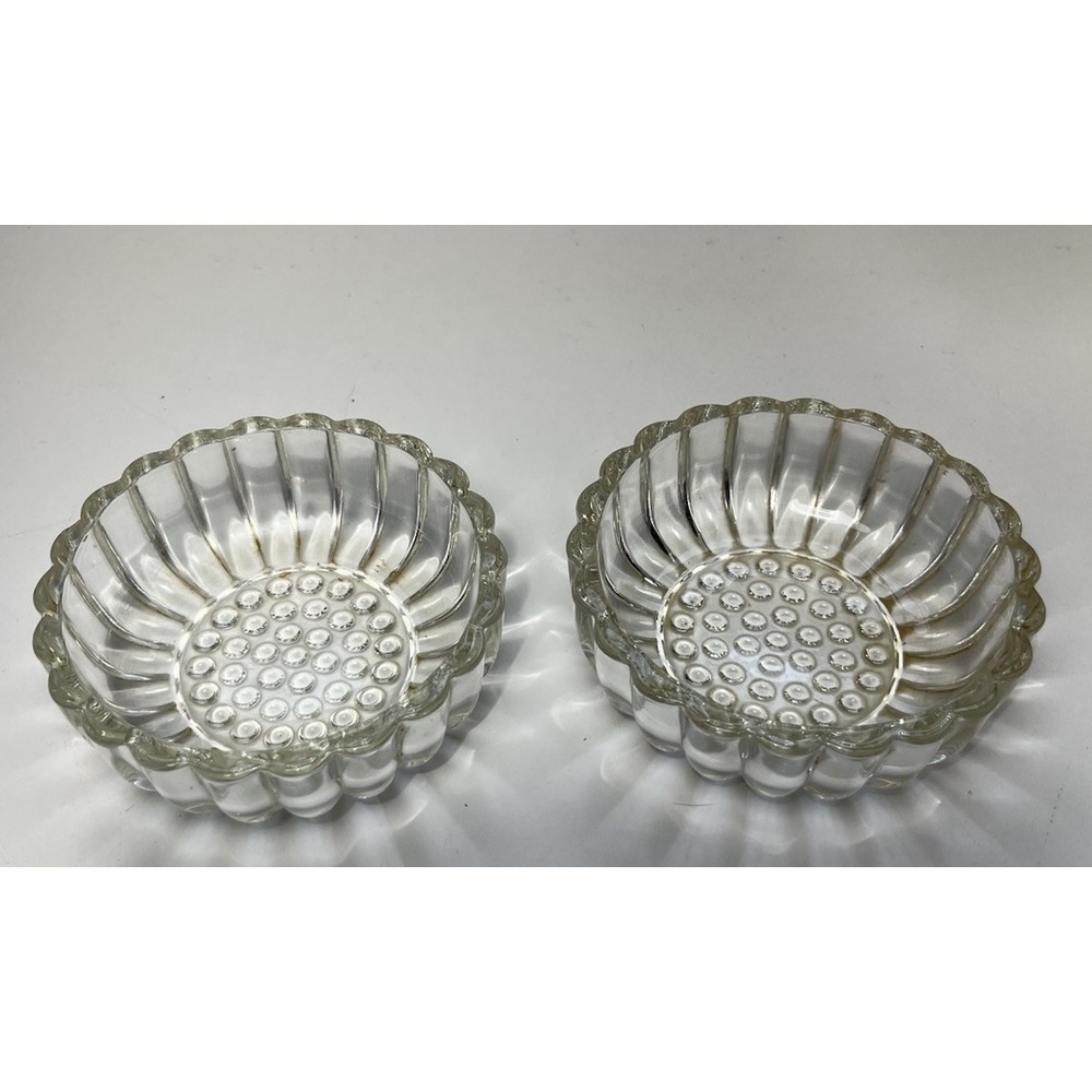 2 Jeannette Glass NATIONAL Clear Small Berry Fruit Dessert Bowl 4½" Ribbed Dot
